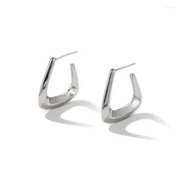 Stud Earrings Real 925 Sterling Silver Geometric Rectangle Hook For Women Light Luxury Fine Jewellery Minimalist Accessories