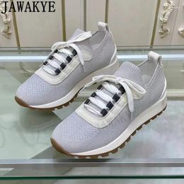 Casual Shoes Spring Knitted Flat Sneakers Women Quality Breathable Lace-Up Famous Run Woman