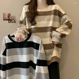 Women's Hoodies Women Striped Loose Casual Round Neck Pullover Top Spring Autumn Contrasting Colors Long Sleeve Female Streetwear