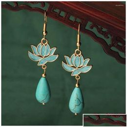 Dangle Chandelier Earrings Vintage Fashion Delicacy Cloisonne Flowers Mywiny Nature Stones Ethnic Jewellery Drop Delivery Oty0S Dhzsf