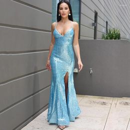 Party Dresses Luxury Sequin Slip Lace Up Long Cocktail Dress Backless Hollow Out V Neck Maxi Gown Celebrity Women Prom Robes