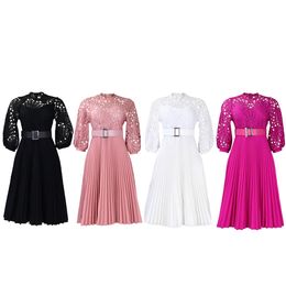 Summer Women's Clothing Oversized Lace Hook Flower Sexy Hollow Out Pleated Dress Elegant Fashion Urban Sexy Dresses