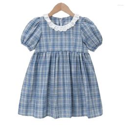 Girl Dresses Korean Version 2024 Children's Dress Girls Summer Pure Cotton Lace Collar Baby Bubble Short Sleeved Dress1-5Y