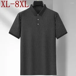 Men's Polos 8XL 7XL 6XL High End Ice Silk Breathable Polo Shirt Men 2024 Summer Mens Shirts Business Striped T-Shirt Man Tops