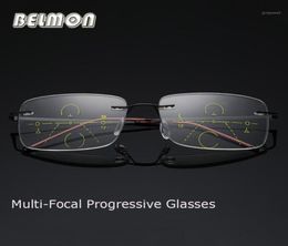 Sunglasses Belmon MultiFocal Progressive Reading Glasses Men Women Rimless Presbyopic Male Diopter Eyeglasses 1015202536486462