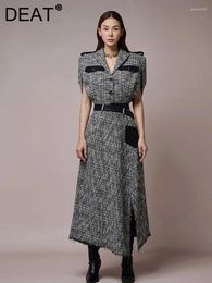 Work Dresses 2024 Summer 2 Pcs Set Women's Notched Single Breasted Short Coat Irregular Belt Pocket Plaid Skirt Suits Female 35Z330