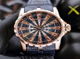 Mens Watch RD 46MM Diamond dial Sapphire glass Automatic Asia movement Rose gold Steel case Leather strap Screw crown Uhren3150023