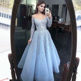 Sharon Said Dubai Luxury Blue Evening Dresses for Women Party Arab Off Shoulder Long Sleeve Fuchsia Gold Ball Gown