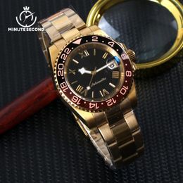 Wristwatches MINUTECOND NH35 Gold Watch Dial Automatic Mechaninal Movement Sapphire Crystal Stainless Steel Watches Mens