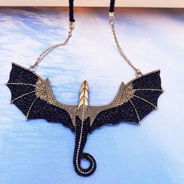 Pendant Necklaces Punk Retro Gothic Jewelry Antique Black Gold Dragon Necklace Vintage Pterosaur Charm Women Man Gift Drop ShipPen282s