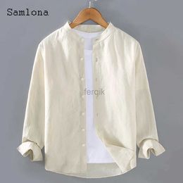 Men's Casual Shirts 2023 Europe Linen Mandarin Collar Shirt blusas Homme Ropa Sexy Tunic Blouse Plus Size Masculina Camisa Basic Tops 24416