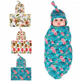 Blankets Cotton Baby Swaddle Hat Set Flower Donuts Pattern Wrap Infant Born Receiving Blanket Bed Sheets Bath Towel 90 90cm