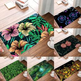 Carpets Customizable Non-slip Bedroom Corridor Living Room Entrance Door Mat Rug Washable Tropical Plant Pattern Welcome