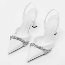 Sandals Brand Shoes Women Pumps Rhinestone Womens Sandals High Heels White Sexy Slingbacks Pointed Toe Prom Wedding Shoes J240416