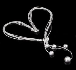 Fashion Elegant Ladies Necklace 925 Small Ball Pendant Long Necklace Mulit Chain Silver Plated Jewellery Loving Gift8414442