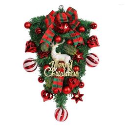 Decorative Flowers Hanging Christmas Wreath Festive Wreaths Letter Elk Sign Plaid Bowknot Ball Decorations For Indoor/outdoor Holiday