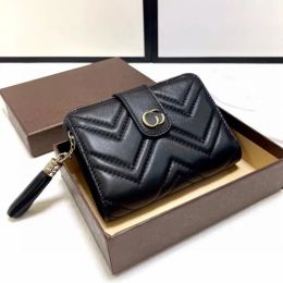 short wallet purse designer wallet card holder woman mens wallets mini purses wave clutch bags Black Real Leather