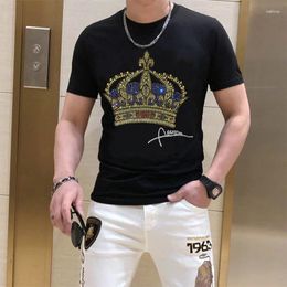 Men's T Shirts Rhinestones Pattern Diamond Loose Sweatshirt T-Shirt Pure Cotton Breathable Round Neck Personalized Top 071