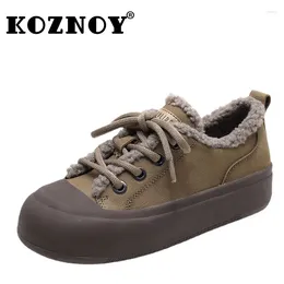 Casual Shoes Koznoy 3.5cm Cow Suede Genuine Leather Lace Up Plush Warm Female Platform Wedge Autumn Winter Women Comfy Flats Loafers