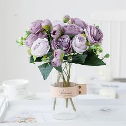 Decorative Flowers Beautiful Hydrangea Tea Roses Artificial For Home Wedding Decoration Pink Silk Peony Bride Bouquet Fake Flower DIY Craft
