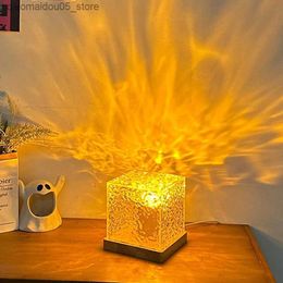 Lamps Shades Dynamic Rotating Projector Night Light Crystal Water Wave Project Flame Bedroom Decoration for Bedside Birthday Gifts Q240416