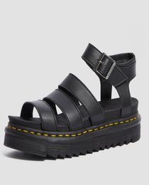 Luxury designer sandals women black summer causal shoes comfortable genuine leather buckle dr martin platform sandals size 35-405109300