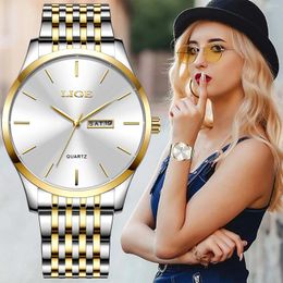 Wristwatches LIGE 2024 Gold Watch Women Watches Ladies Creative Steel Women's Bracelet Female Waterproof Clock Relogio Feminino