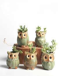5 Pcs Set Creative Ceramic Owl Shape Flower Pots Planter Desk Cute Design Succulent Y2007232946908