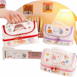 kawai Carto Makeup Bag Cute Baer Rabbit Cosmetic Handbag Portable Student Pencil Case Women Make Up Storage Pouch N4Sf#