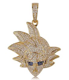 Cartoon Animation Design Pendant Necklace Hip Hop Jewellery Men039s Gold Colour Cubic zircon With Rope Chain For Fashion6798191