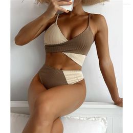 Women's Swimwear Splicing Scrunch BuBikini High Waist Women Female Swimsuit Two-pieces Bikini Set Bather Bathing Suit Swim Lady K3507