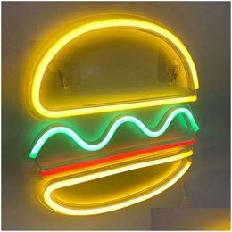 Decorative Objects Figurines Wanxing Neon Sign Fries Hamburger Shaped Wall Hanging Led Lighting Lamps Usb Switch Party Restaurant Dhgfo