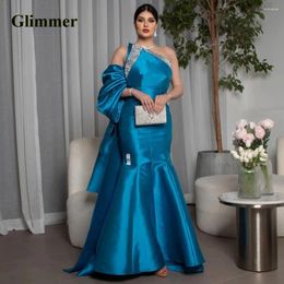 Runway Dresses Glimmer Elegant Halter Celebrity Trumpet Satin Sequines One-Shoulder Pleat Drop Vestidos De Festa Made To Order