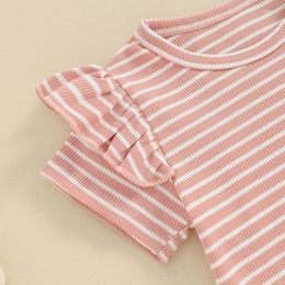 Clothing Sets Toddler Girl 2 Piece Summer Set Round Neck Short Sleeve Striped Tops Elastic Waist Flare Pants Infant Ribbed Outfits