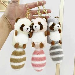 Plush Keychains New Raccoon Plush Pendant Soft Key Chain Boys And Girls Bag Accessories Doll Christmas Birthday Gift Plush Toy Y240415