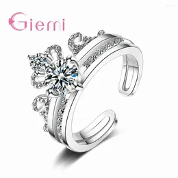 Cluster Rings Fashion Silver Adjustable Ring For Women Pave Sparkling Crystal Cubic ZIrconia Wedding Wife Promotion