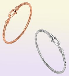 Fashion Jewellery Rose gold Silver Colour Cuff Bracelets Charm Stainless Steel Thin Cable Wire Pulseira Jewellery Bracelets For Women1317086