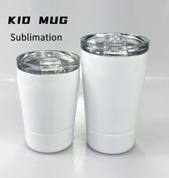DIY Sublimation 12oz White Kid Mug with Lid Stainless Steel Double Walled Wine Glasses Insulated Child Sippy Cup with Straw Water 4240378