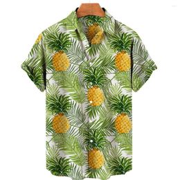 Men's Casual Shirts 2024 Fashion Summer 3D Printed Shirt Hawaiian Fruit Pineapple Single Breasted Short Sleeve Clo