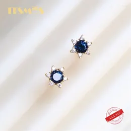 Stud Earrings ITSMOS 18K Gold Plated Silver Blue Spinel Elegant Pave Cubic Zircon Lucky Flower For Women Luxury Jewellery