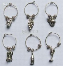 Factory Antique Silver Zinc Alloy Wine Glasses Charms Vineyard Style Party Decoration Prom Gift40078327258499