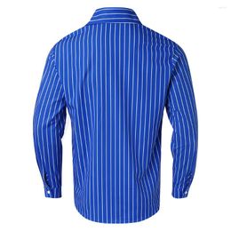 Men's Casual Shirts Striped Lapel Band Collar Button Down Mens Shirt Trendy Long Sleeve Fashionable Tops