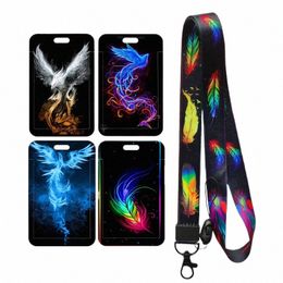 feather Phoenix Eagle Badge Holder Lanyard Key Chain ID Card Holders Busin Card Protector Black Neck Strap d1Rs#