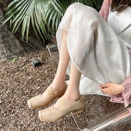 Casual Shoes Ballet Comfortable Women Mary Jane Square Head Single 2024 Cross Belt Retro Style Loafers Soft Flats