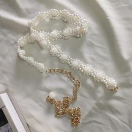 Belts Waistband Female Dress Shirt Decoration Waist Chain Gothic Elegant Pearl Pendant Belt For Women 110CM White Braided