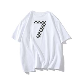 White Background Summer Trendy Brand Youth Personalized Print Couple Half Sleeved Pure Cotton Short Sleeved T-shirt for Men 1611-P25