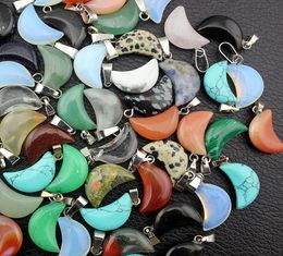 Whole 50pcslot trendy Assorted Natural stone Mixed Moonstone Turquoise stones moon shaped charms pendants for jewelry making 7964797