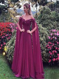 Formal Dresses Evening Wear Long Sleeves Off Shoulder Appliques Chiffon Prom Dress Long Pleats Cheap African Party Gowns Vestidos7382752