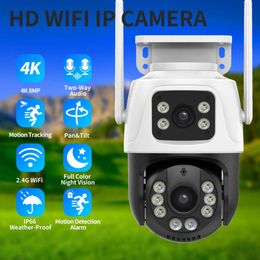 P6S QQ6 4K 8MP Wifi Camera PTZ Outdoor Human Detection Color Night Vision Security Protection Dual lens Dual Screen Surveillance Camera