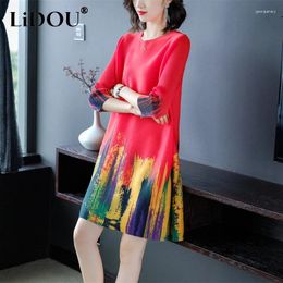 Party Dresses Spring Summer Fashion O Neck Elegant Printing Mini Dess Ladies 3/4 Sleeve Temperament Loose Robe Femme Vintage Casual Vestidos